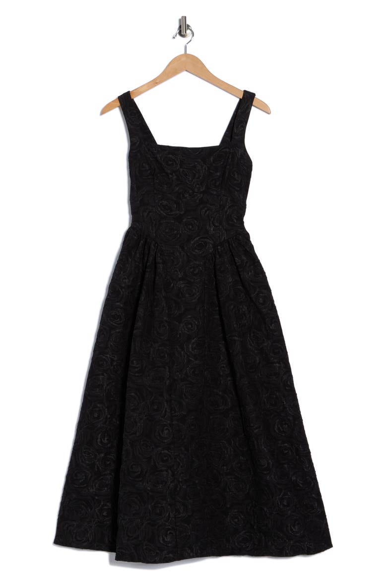 Floral Midi Dress, Alternate, color, BLACK
