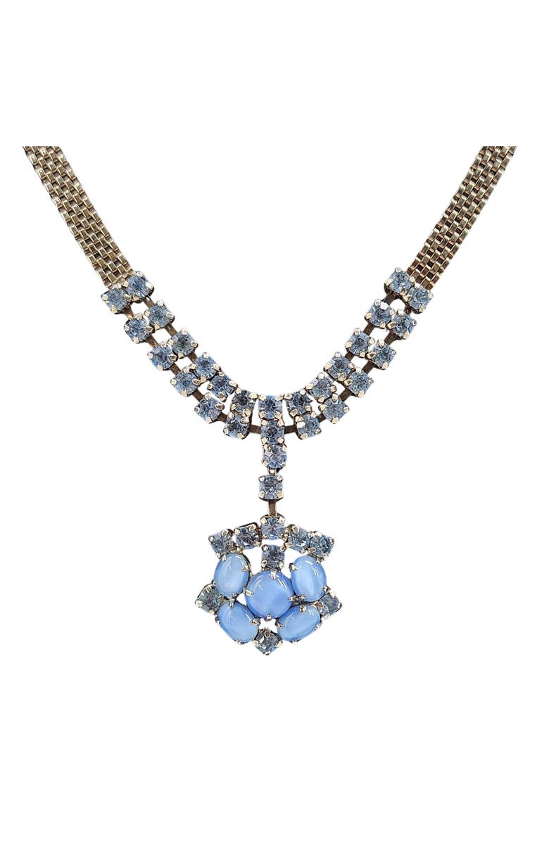 MADISON BEVERLY HILLS Vintage 1940/50s Blue Glass Stone Silver Mesh Necklace, Main, color, Blue