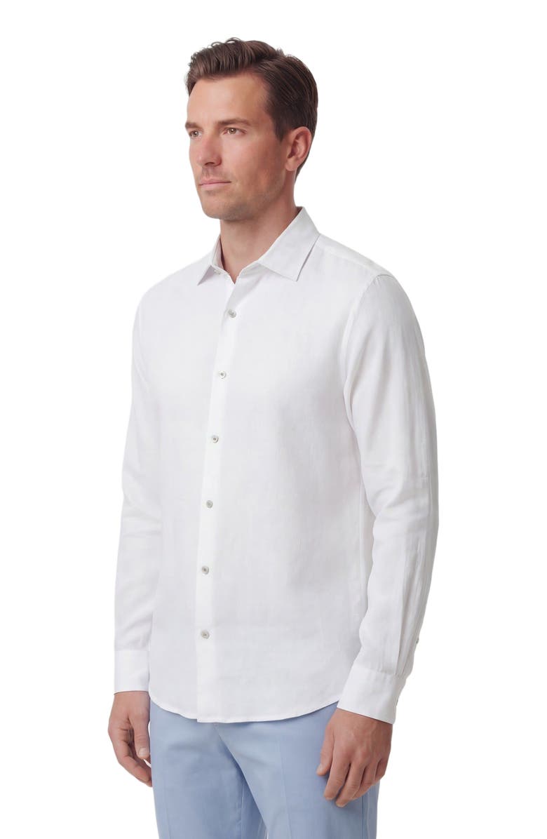 Lords of Harlech Uomo Solid Long Sleeve Fine Linen Shirt, Alternate, color, Laurent White