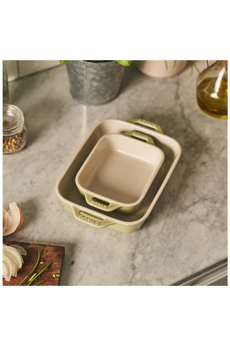 2-Piece Ceramic Rectangular Baking Dishes, Alternate, color, GREEN