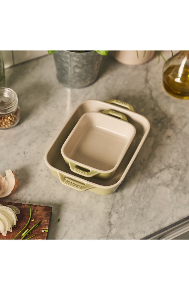 Staub 2-Piece Ceramic Rectangular Baking Dishes, Alternate, color, Green