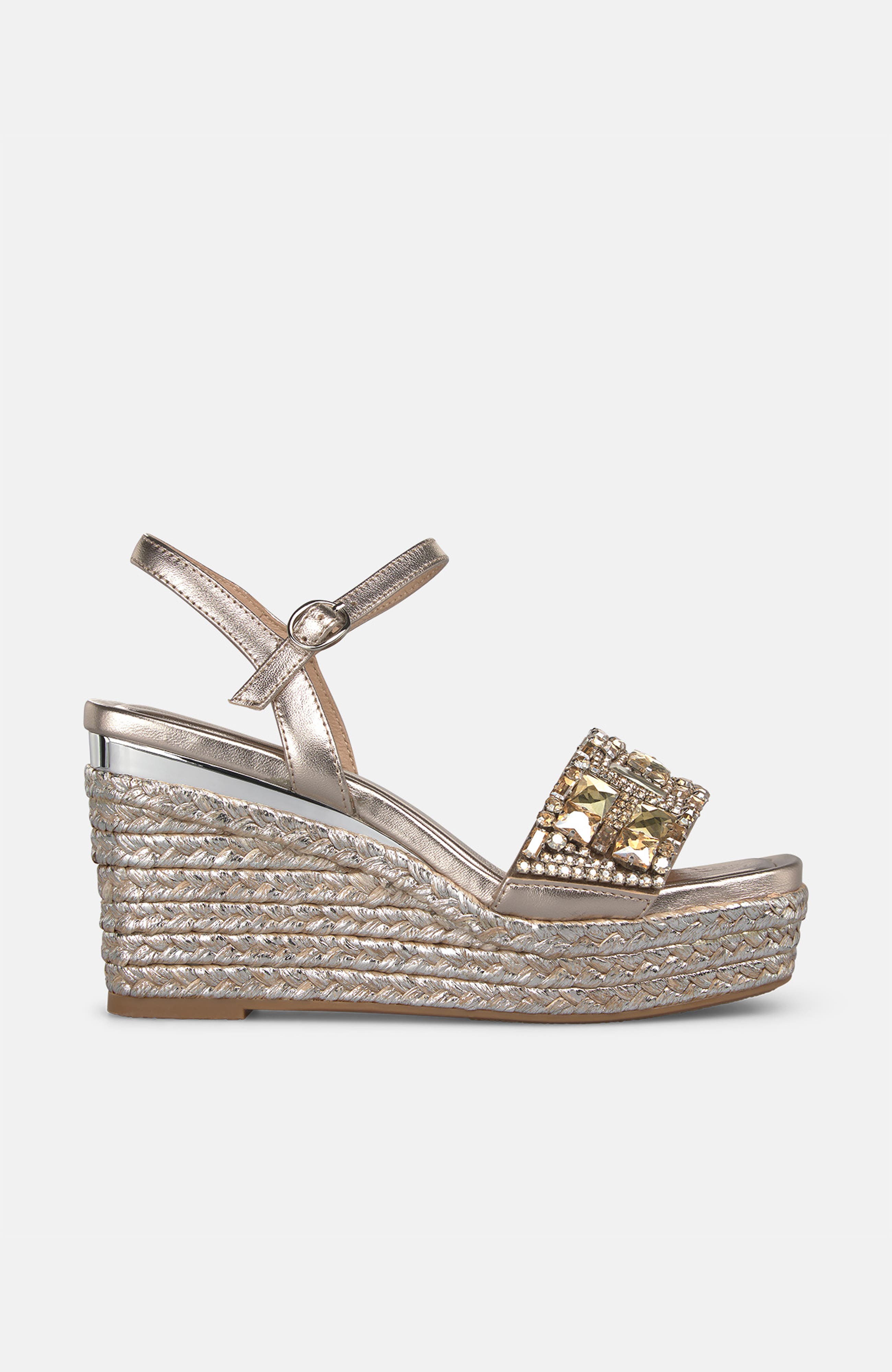 Esparto Wedge Sandal With Rhinestone Strap, Main, color, Bronze
