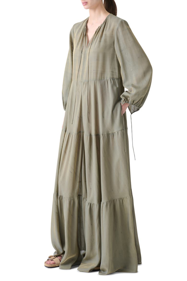 Boho Long Sleeve Tiered Maxi Dress, Alternate, color, KHAKI