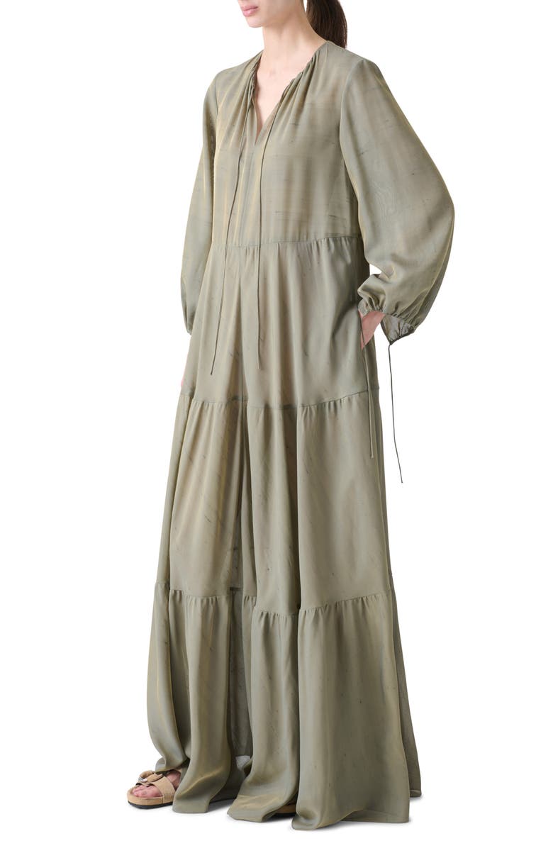 Akris punto Boho Long Sleeve Tiered Maxi Dress, Alternate, color, Khaki