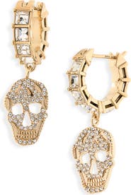 McQueen Pavé Skull Hoop Drop Earrings