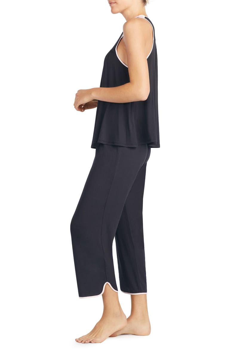 crop jersey pajamas, Alternate, color, BLACK