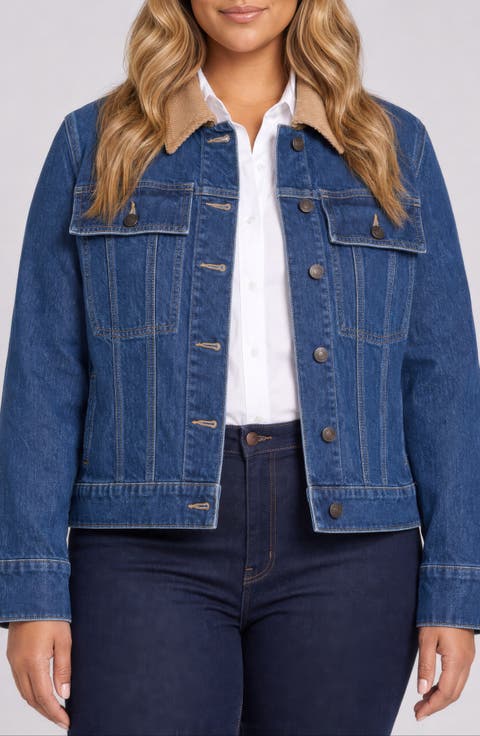 Corduroy Collar Cotton Blend Denim Jacket