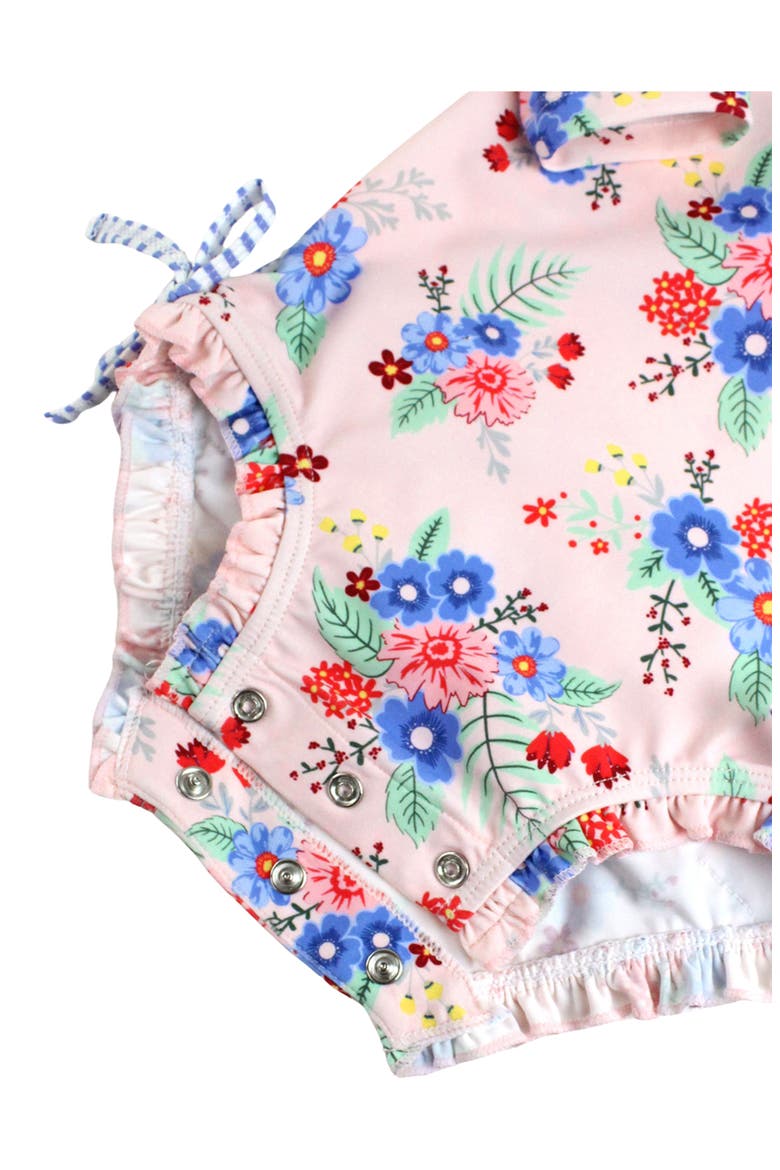 Kids' One-Piece Rashguard Swimsuit & Hat Set, Alternate, color, COASTAL BREEZE FLORAL