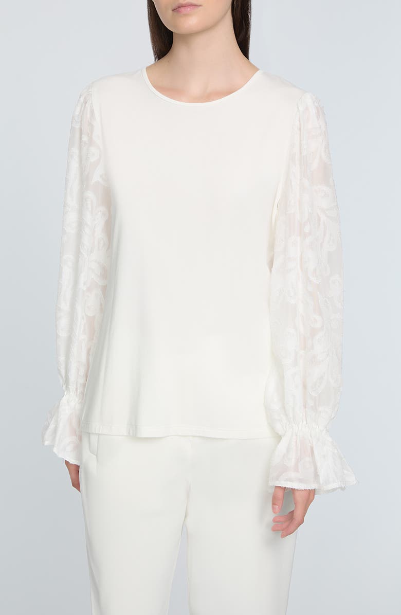 Elie Tahari The Mavea Mixed Media Top, Main, color, Sky White