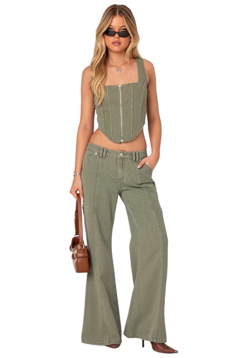 Lottie Washed Denim Crop Corset Top, Alternate, color, OLIVE