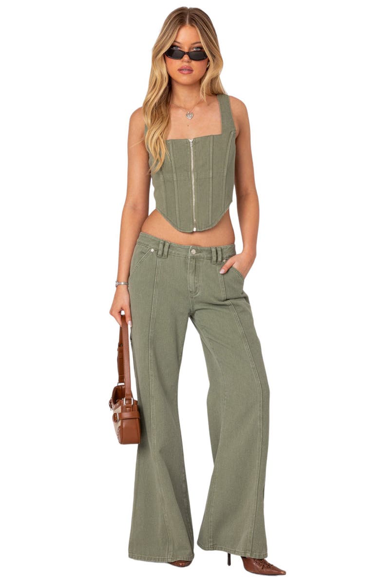 EDIKTED Lottie Washed Denim Crop Corset Top, Alternate, color, Olive