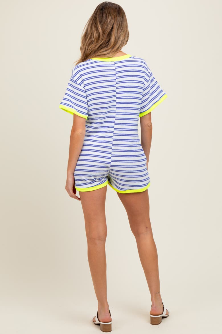 Waffle Knit V-Neck Short Sleeve Romper, Alternate, color, Blue