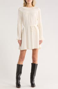 WAYF Lace Trim Long Sleeve Dress