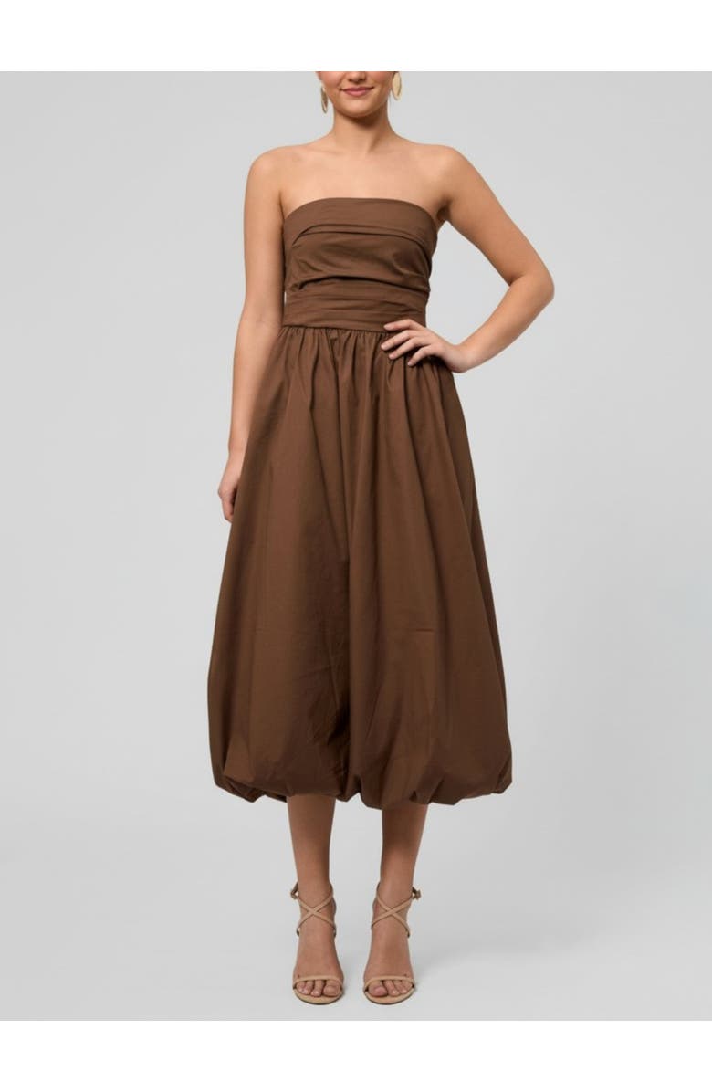 RACHEL Rachel Roy Rosalie Strapless Midi Dress, Main, color, Cocoa