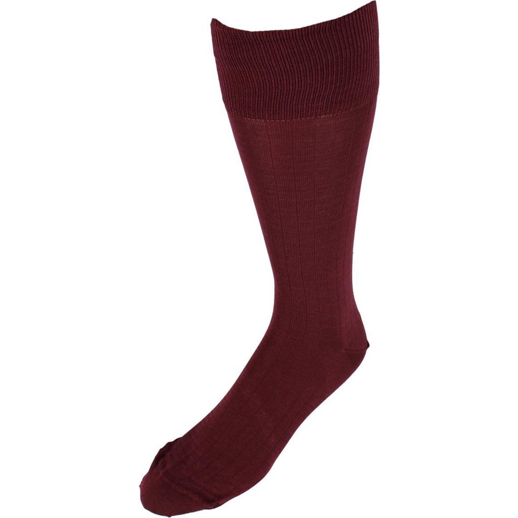 Trafalgar Jasper Mercerized Cotton Ribbed Mid-calf Solid Color Socks In Burgundy