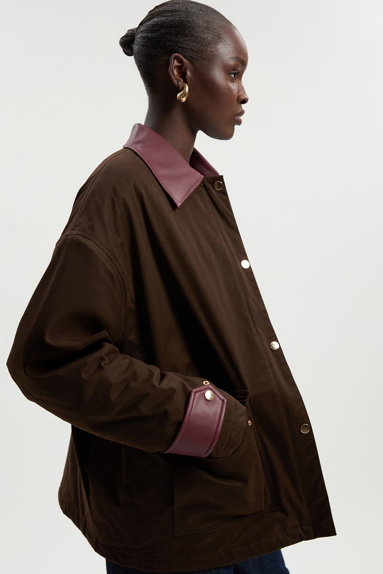 Quilted Contrast Collar Barn Jacket, Alternate, color, Chocolate