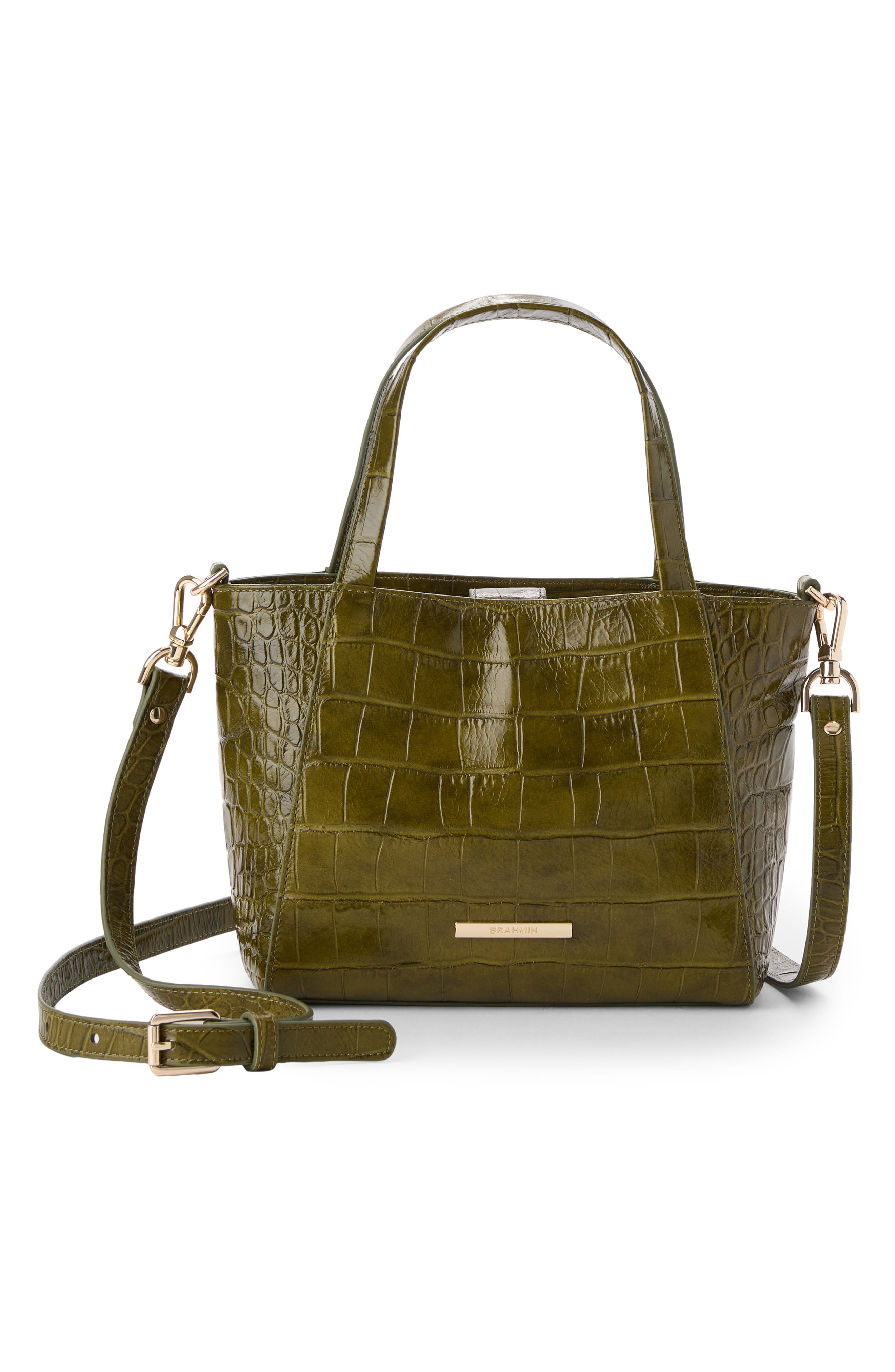 Small Mona Croc Embossed Leather Tote, Alternate, color, OLIVE