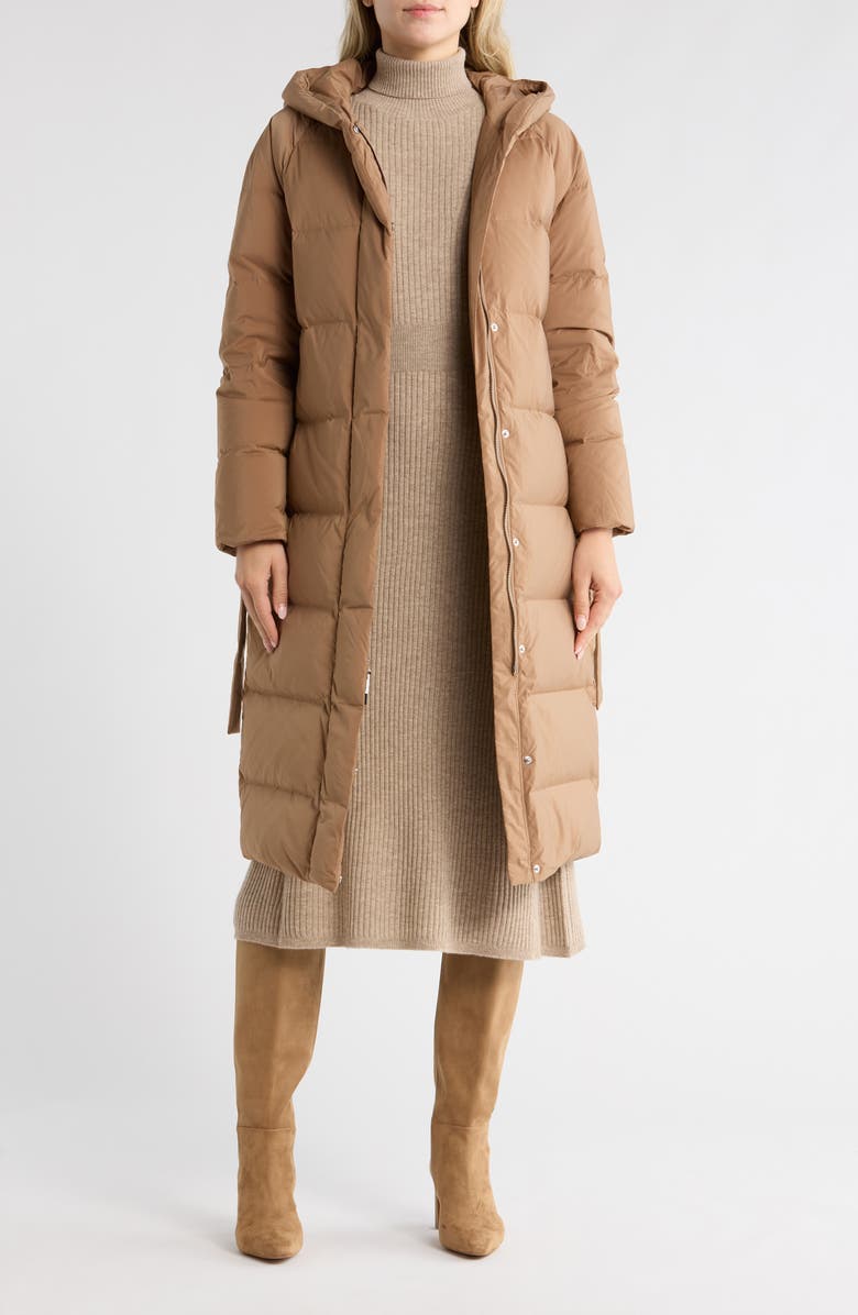 Theory True Hooded Down Coat, Alternate, color, Truffle