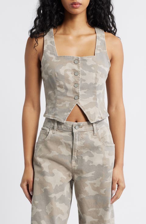 Camo Print Denim Vest