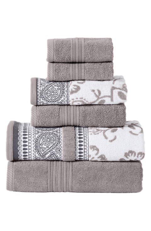 Yarn Dyed Jacquard/Solid Towel 6-Piece Set - Ophelia Stone