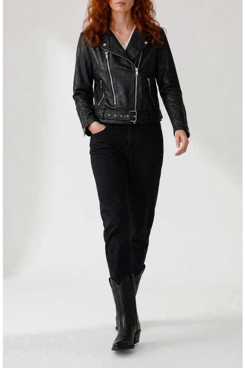 Fianna Ostrich Embossed Faux Leather Biker Jacket, Alternate, color, BLACK