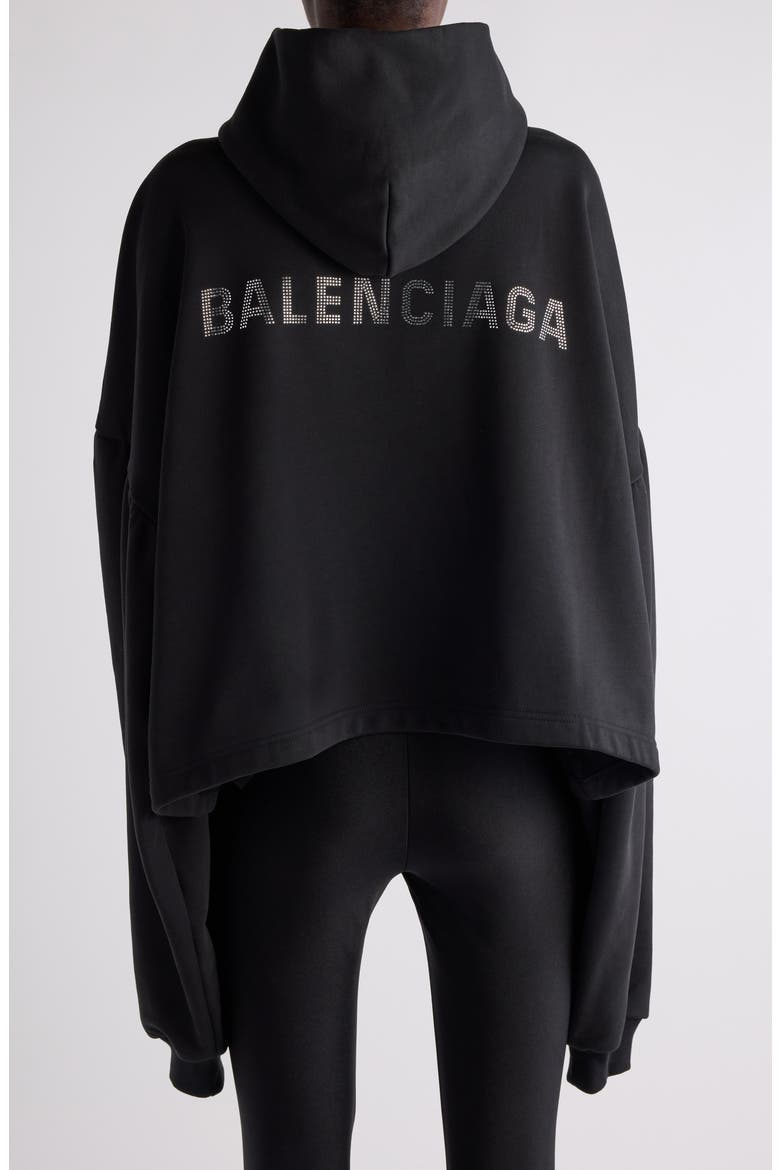 Crystal Logo Crop Cotton Archetype Fleece Hoodie, Alternate, color, 1000 BLACK