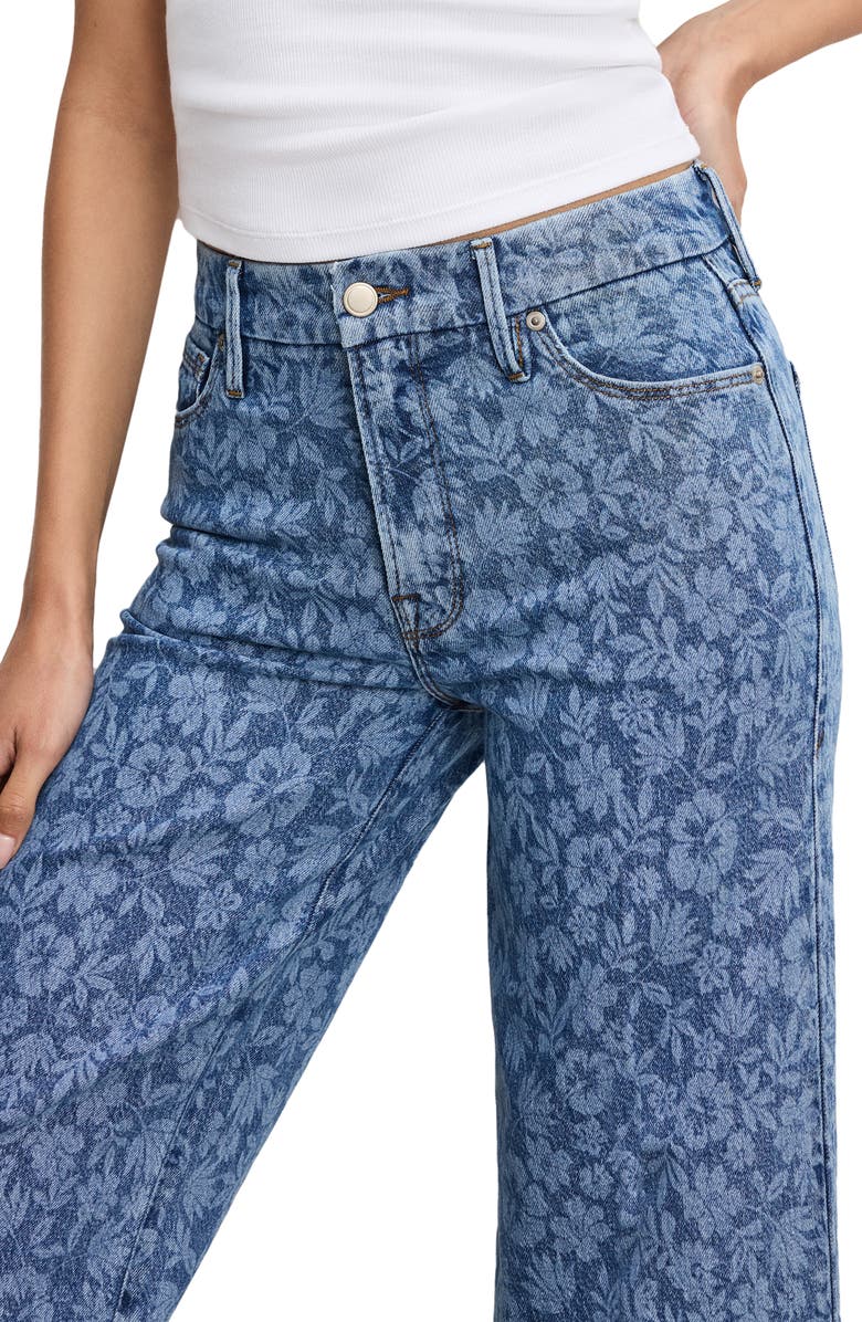 Good American Good Waist High Waist Crop Palazzo Jeans, Alternate, color, Hibiscus Bloom001