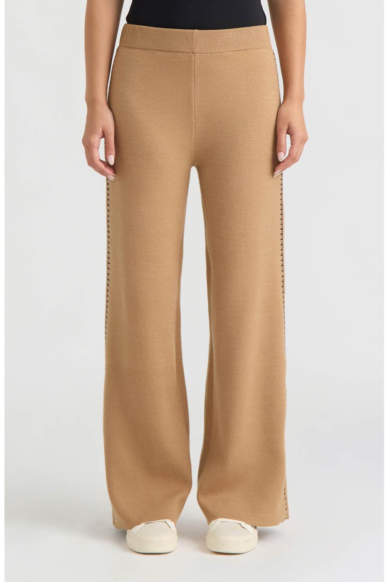 Wide Leg Embroidered Knit Pants, Main, color, BRITISH TAN