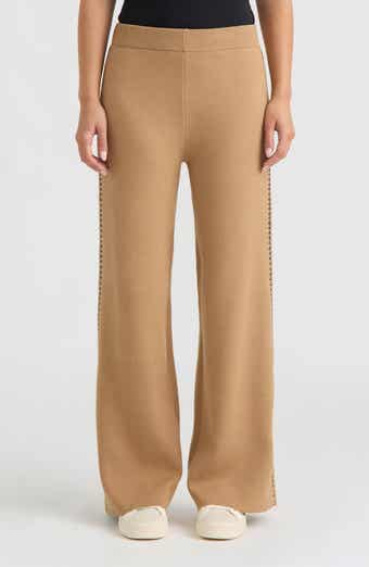 Wide Leg Embroidered Knit Pants
