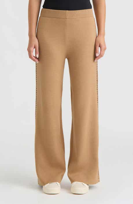 Wide Leg Embroidered Knit Pants