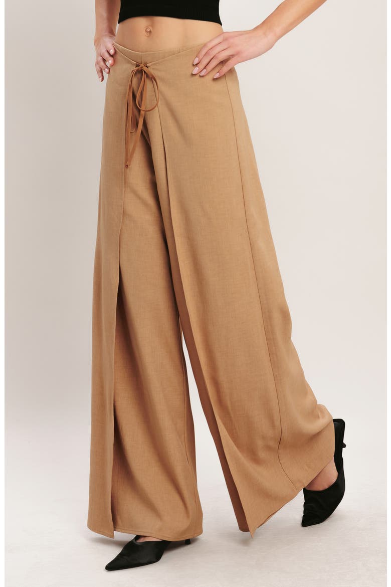 Tie Front Wrap Wide Leg Pants, Alternate, color, TAUPE