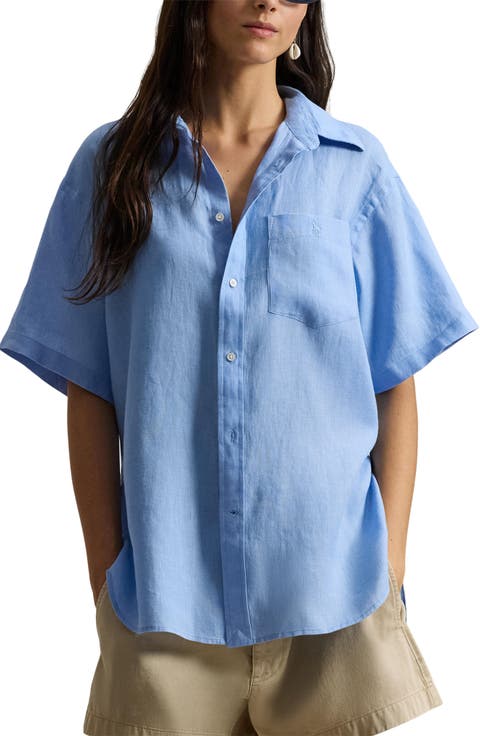 Oversize Short Sleeve Linen Button-Up Shirt