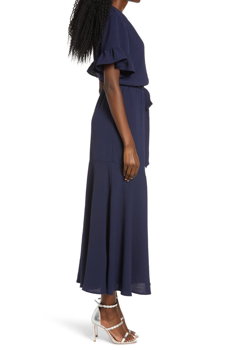 Fraiche by J Ruffle Sleeve Faux Wrap Dress, Alternate, color,