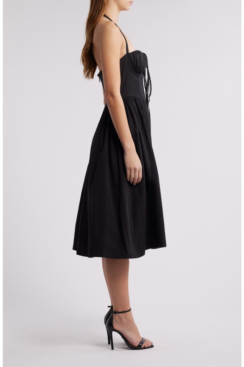 Halter Neck Corset Bodice Cotton Dress, Alternate, color, BLACK