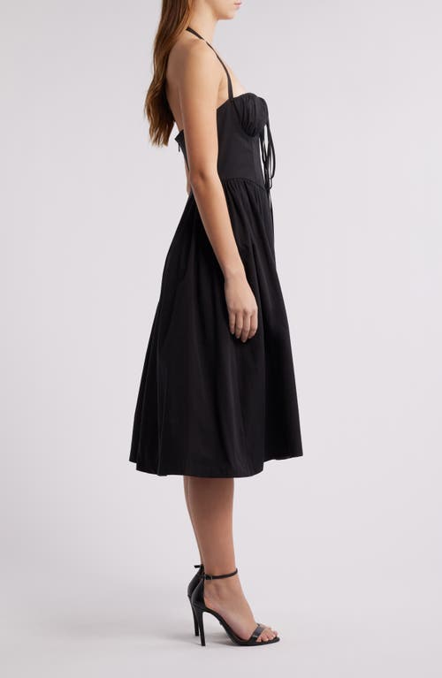 Rare London Halter Neck Corset Bodice Cotton Dress In Black