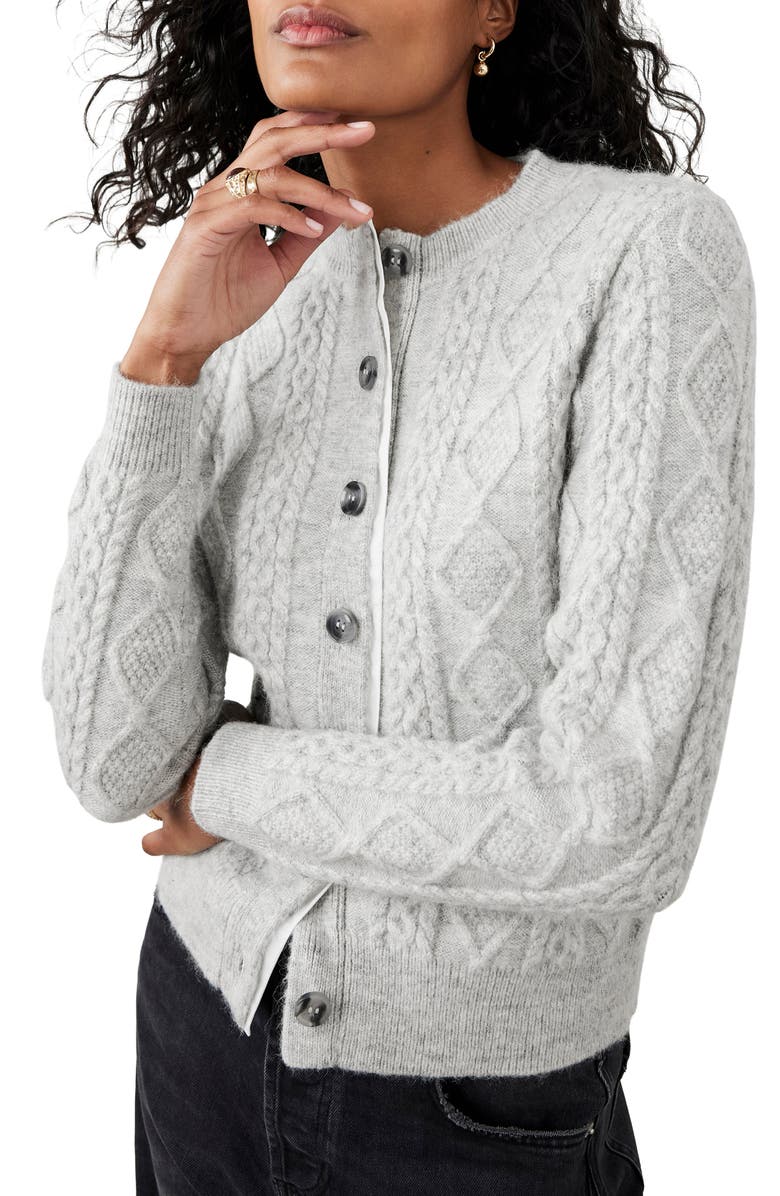 MINT VELVET Cable Knit Wool Blend Cardigan, Alternate, color, Grey