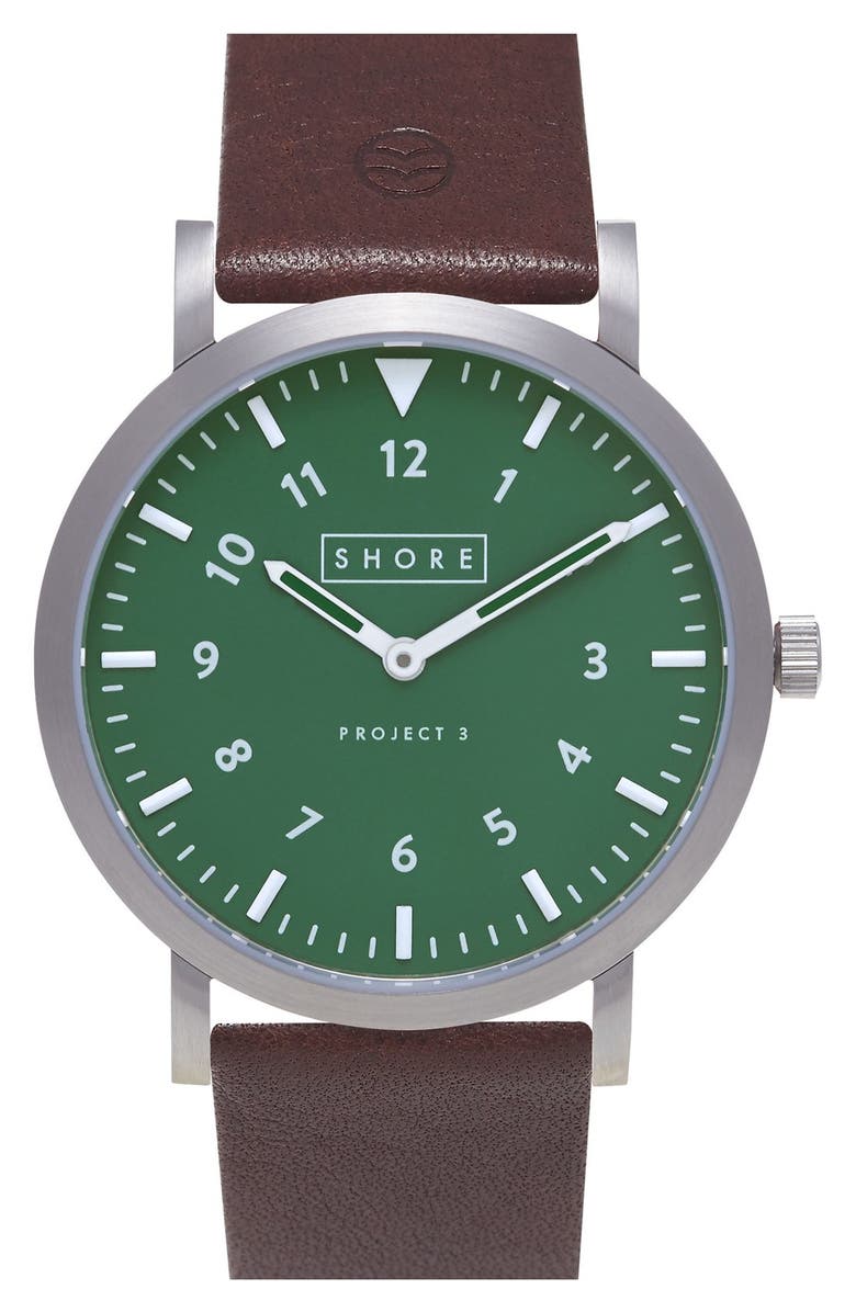 SHORE PROJECTS 'Anglesey' Leather Strap Watch, 39mm, Main, color,