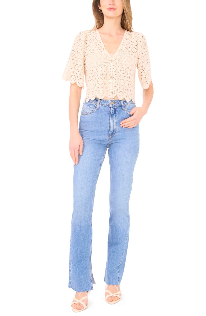 Parker Eyelet Lace V-Neck Short Sleeve Top, Alternate, color, Eggnog