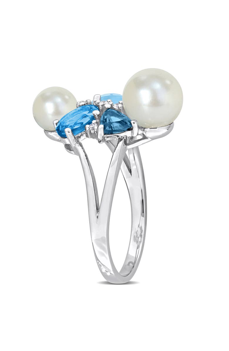 Julianna B. Pearl Blue Topaz & Diamond Cluster Ring 14k, Alternate, color, Blue Topaz