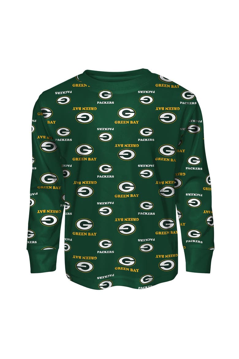 Youth Outerstuff Green Green Bay Packers All-Over-Print Long Sleeve T-Shirt and Pants Sleep Set, Alternate, color, Green