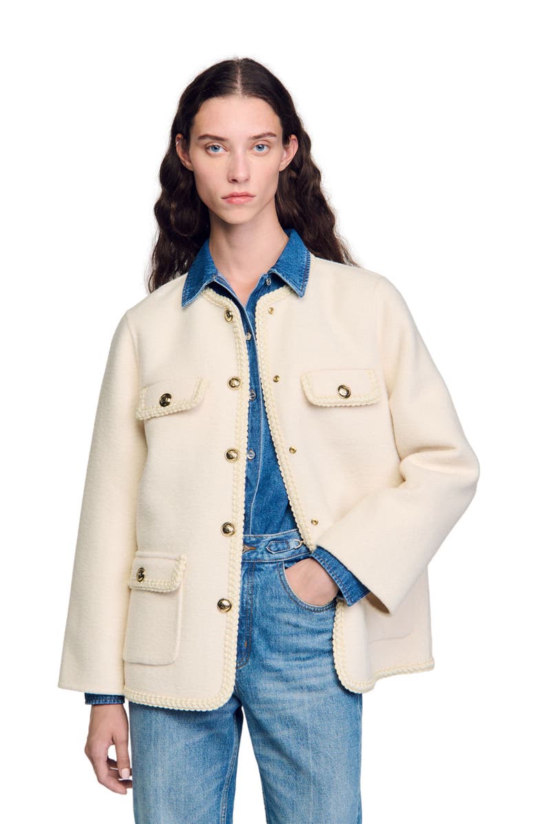 SANDRO Coat with braided trim, Alternate, color, 