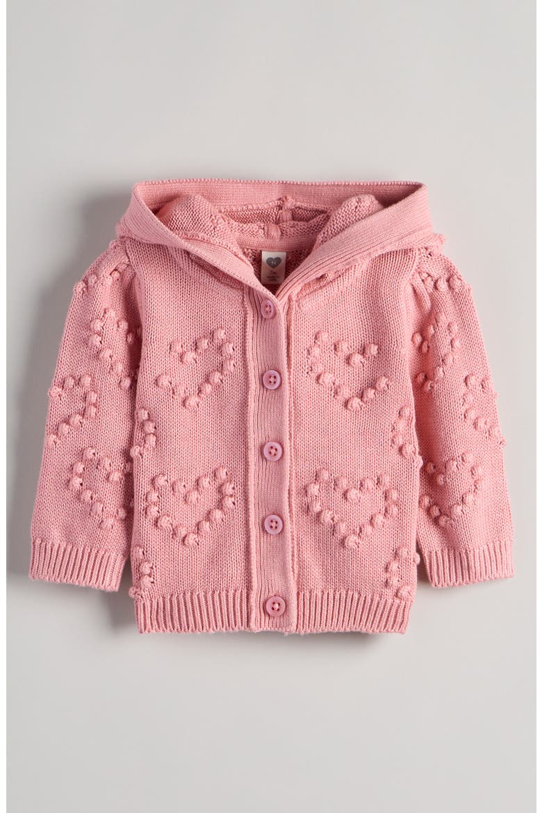 Bobble Stitch Hooded Heart Cardigan, Main, color, PINK PEONY