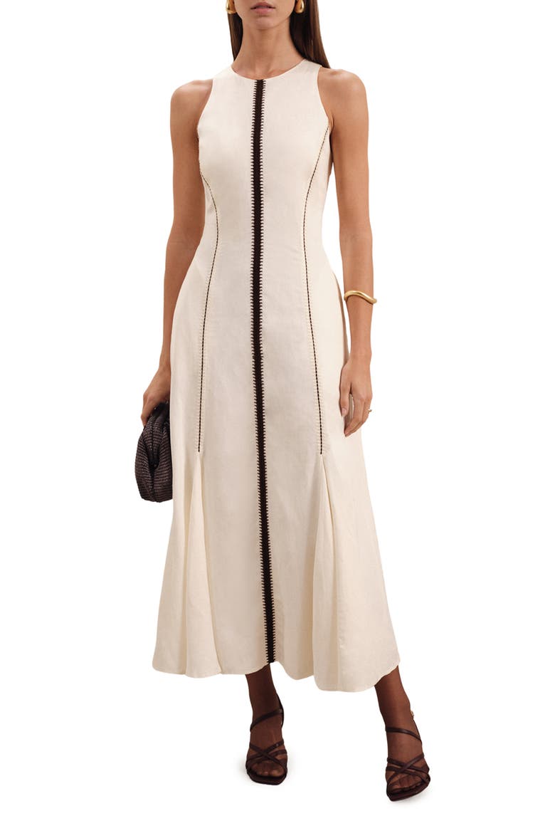 Inaya Contrast Stitch Sleeveless Maxi Dress, Alternate, color, IVORY/ BLACK