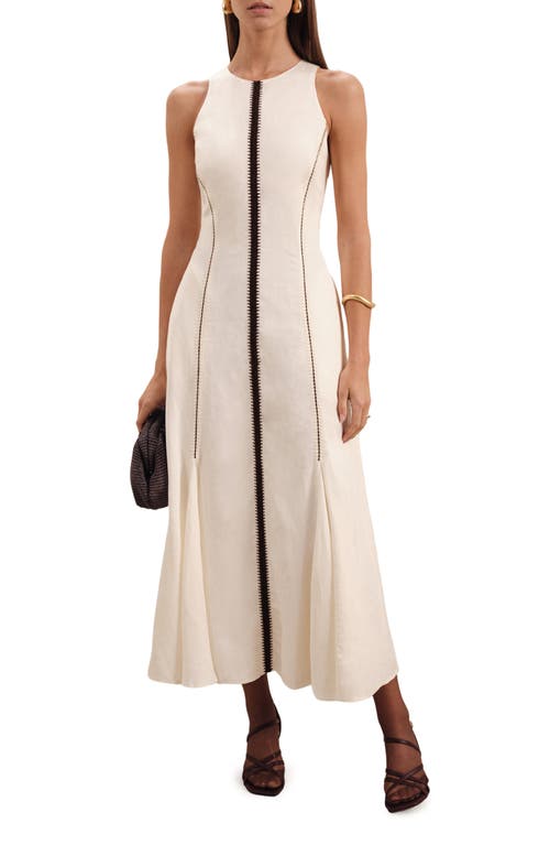 Reiss Womens Inaya Craft-stitch Linen-blend Midi Dress Ivory Black In Multi