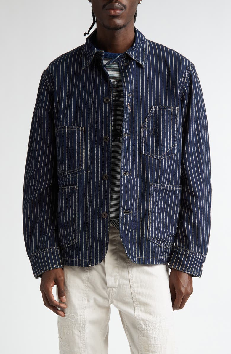 Double RL Johnston Stripe Cotton Twill Engineer Coat, Main, color,