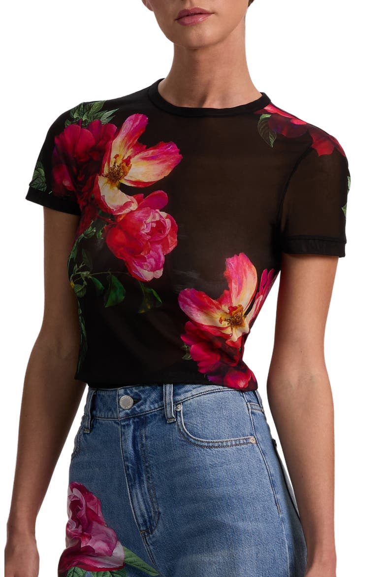 Tess Floral Mesh T-Shirt, Alternate, color, EMPRESS BLOOM BLACK