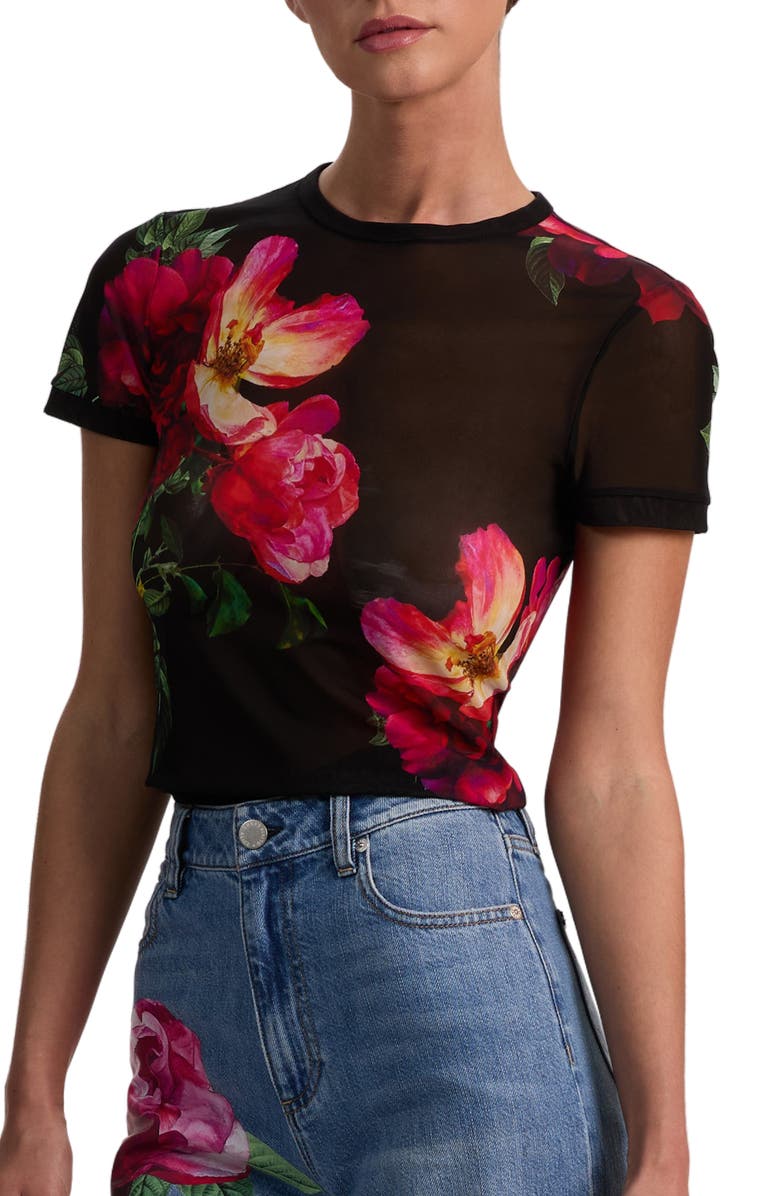 Alice + Olivia Tess Floral Mesh T-Shirt, Alternate, color, Empress Bloom Black