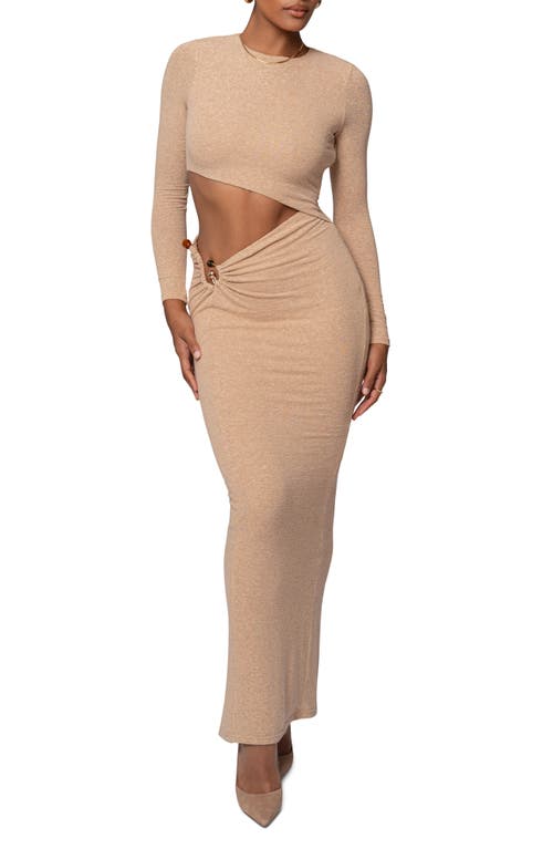Jluxlabel Summer Romance Cutout Long Sleeve Maxi Dress In Beige