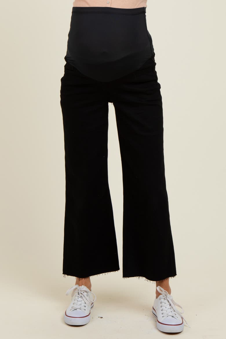 Raw Hem Cropped Wide Leg Maternity Jeans, Alternate, color, Black