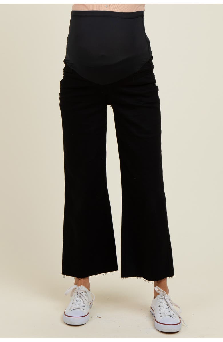 PinkBlush Raw Hem Cropped Wide Leg Maternity Jeans, Alternate, color, Black